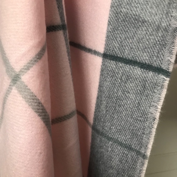 Pink and Grey Plaid Winter Shawl, Wrap, Scarf - Picture 3 of 4